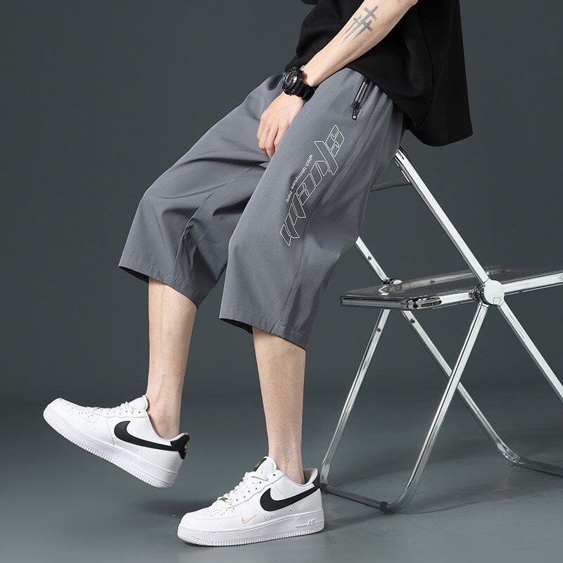 青少年夏季速干运动短裤男孩初中学生薄款冰丝休闲裤大童七分裤子