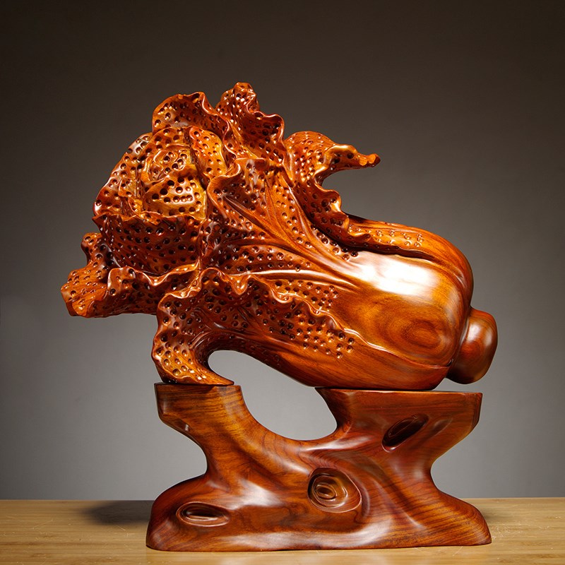 花梨木雕白菜摆件客厅玄关装饰品家居店铺红木雕刻开业乔迁送礼品