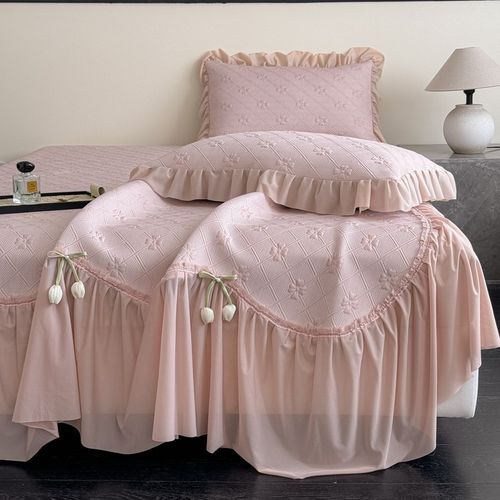 仙女款花边3D凉感冰豆豆凉席三件套夏季床裙可机洗夏季空调软席子