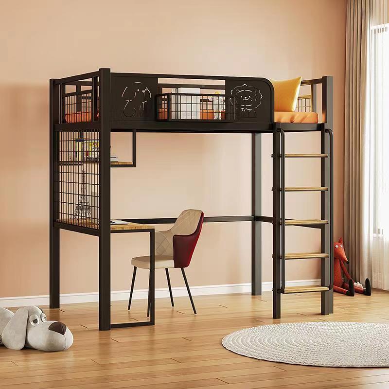 阁楼床黑白色单双层金属定制北欧铁艺高架床上床下桌多功能小户型