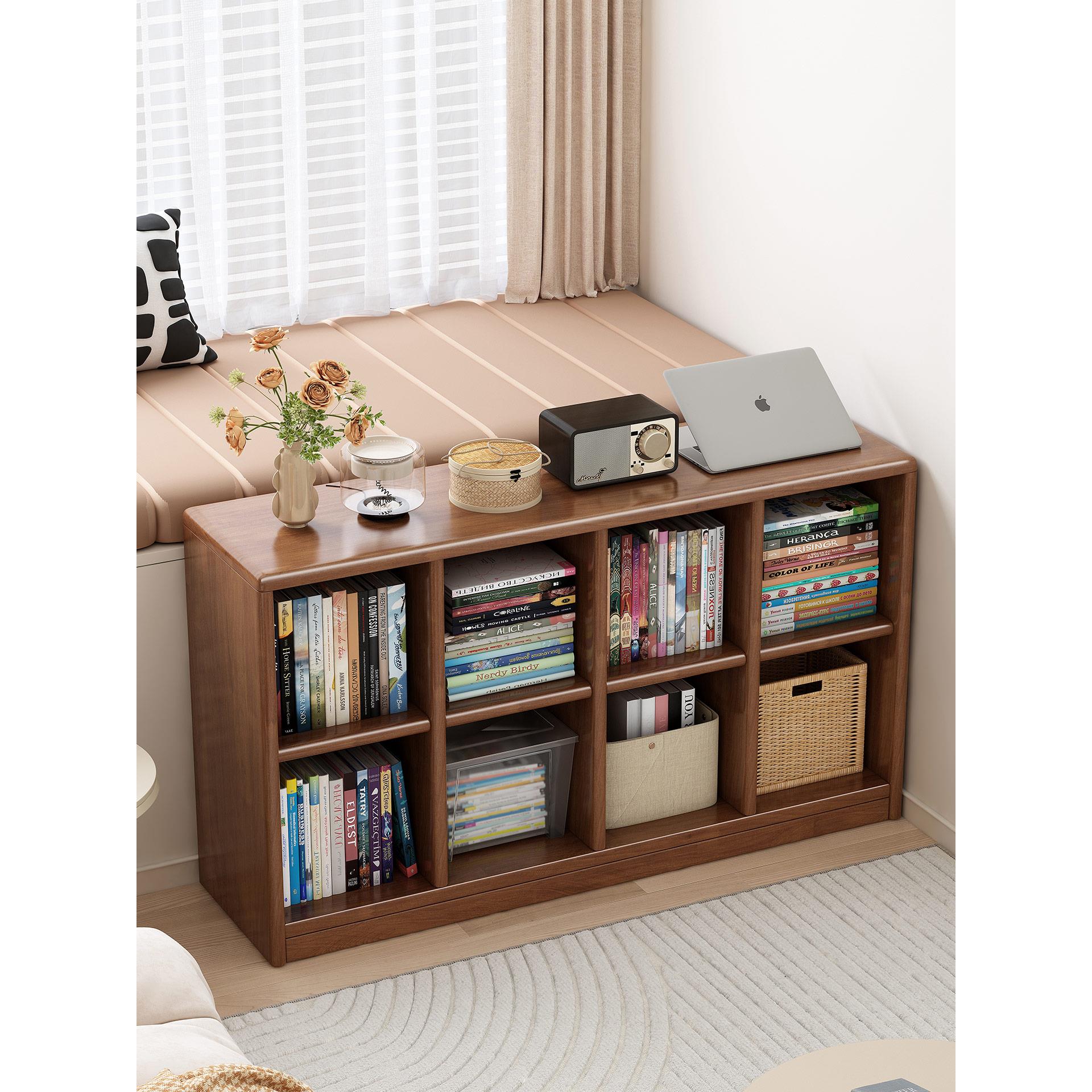 实木书架家用简约现代置物柜儿童简易书柜组合格子柜落地储物矮柜