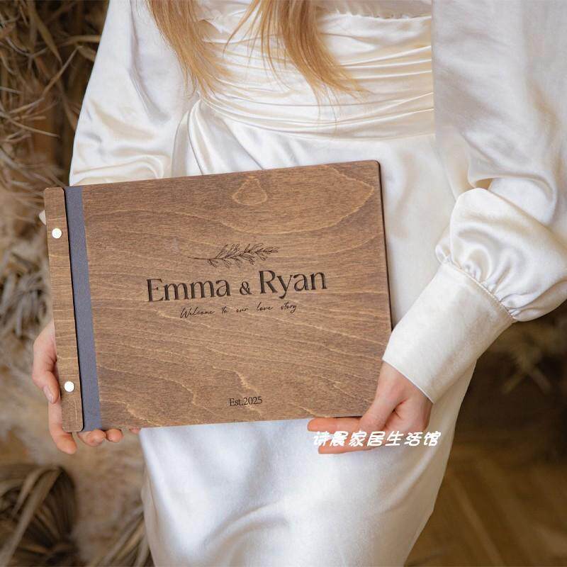 复古婚礼木质来宾簿婚礼相册签到本留言本情侣周年纪念商务礼物
