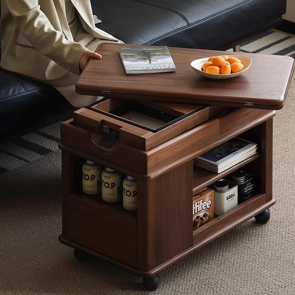 全北美黑胡桃木移动茶几可升降折叠小户型全实木客厅家用边柜边几