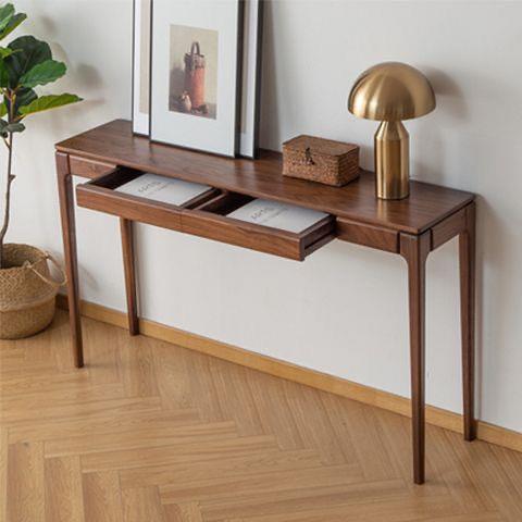 胡桃木色玄关桌北欧实木条案现代简约靠墙窄桌玄关台轻奢条几供桌