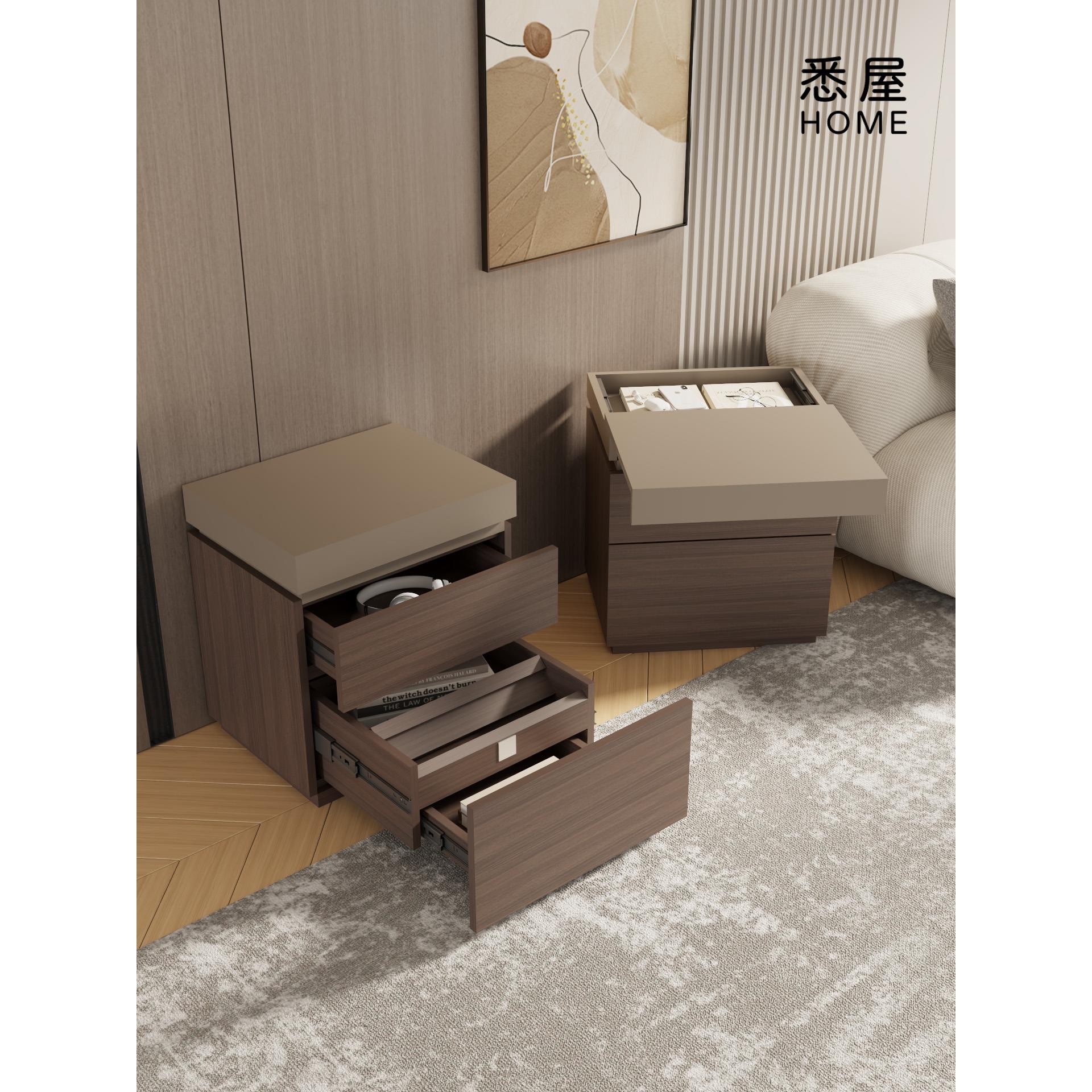 暗格床头柜家用卧室智能实木多功能储物柜一体高级质感轻奢置物架