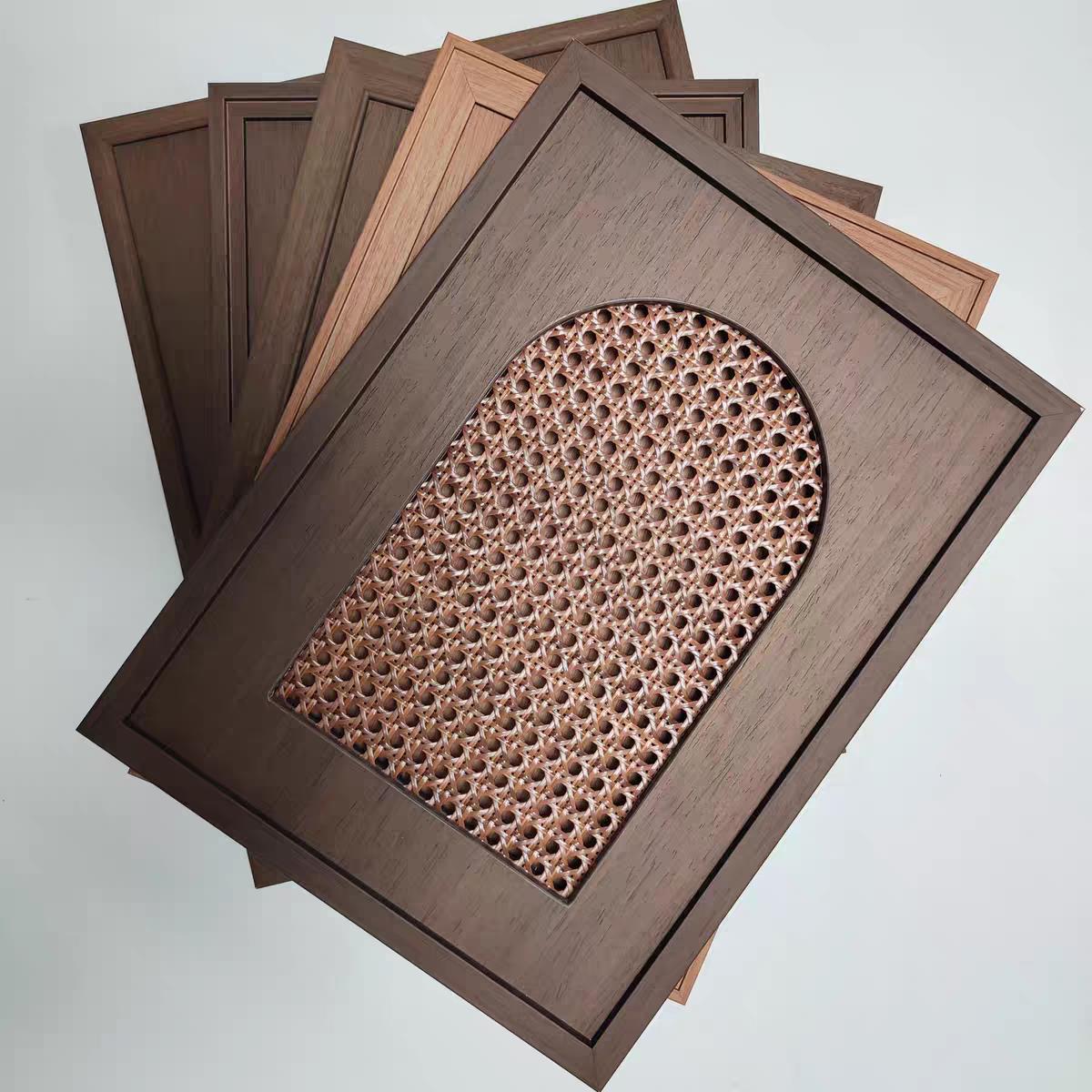 实木边框骨骼线门板 藤编草编柜门定做 橱柜门 法式奶油风衣柜门