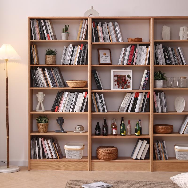 实木书架书柜橡木置物架原木落地无背板组合北欧开放格展示架定制