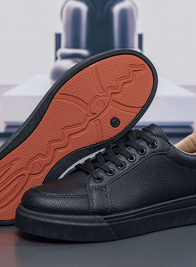 春季厚底皮鞋男士板鞋防油防水工作鞋舒适爸爸皮面休闲鞋百搭男鞋