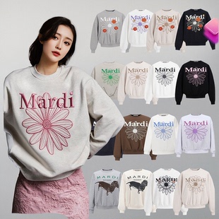 【正版韩代】Mardi卫衣女金高银同款小雏菊刺绣印花圆领上衣帽衫