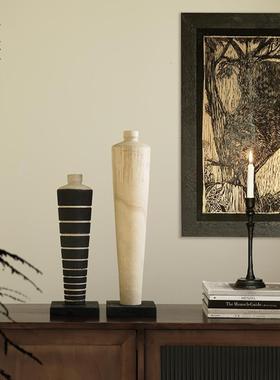 栗石侘寂风中古花瓶实木摆件新中式艺术干花插花器民宿门店装饰品