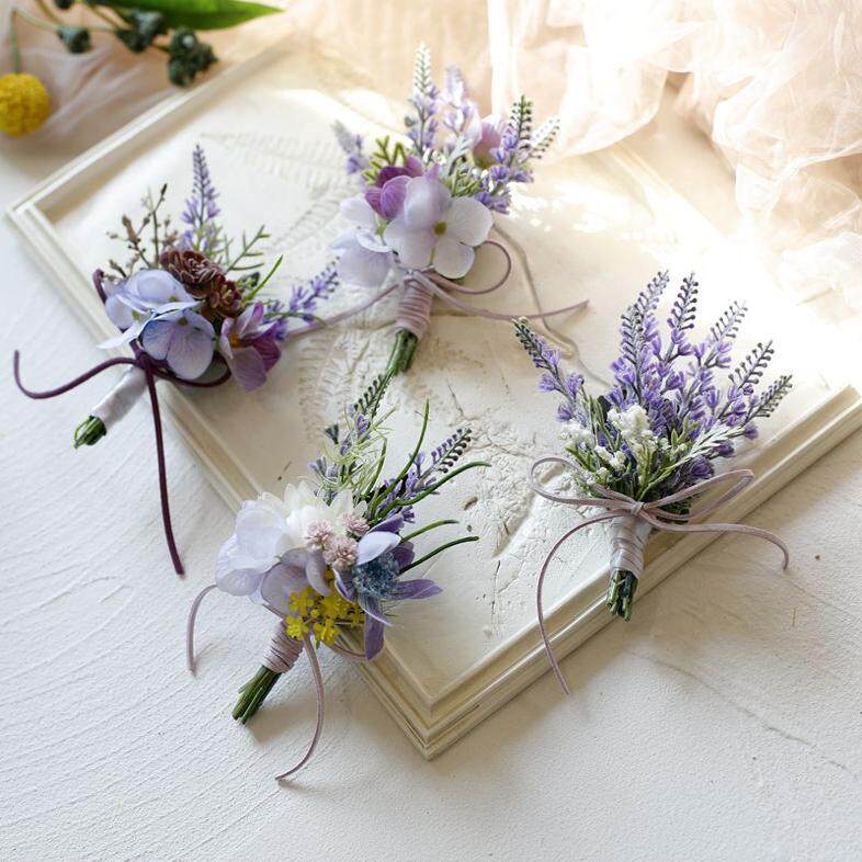 韩式紫色仿真薰衣草婚礼胸花伴郎伴娘新郎胸花商务会议年会活动