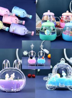 儿童玩具卡通漂浮沙漏摆件南瓜车创意油滴笔插液体流沙玩具摆件