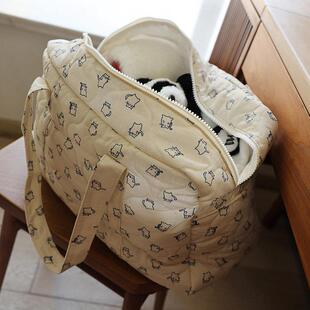 大容量托特包旅行包衣物收纳袋母婴包卡通小猫咪行李袋便携可折叠