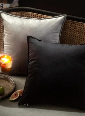 黑白灰色丝绒方抱枕沙发客厅高级感纯色轻奢靠背垫床头办公室靠枕