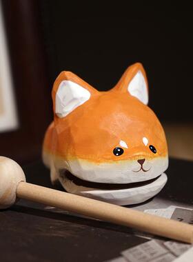 柴犬木鱼敲打解压治愈情绪办公室桌面工位实木摆件可爱装饰品礼物