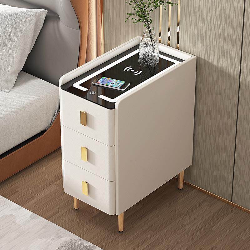 超窄智能床头柜实木简约现代无线充电带灯边柜小型三抽家用储物柜,住宅家具,智能床头柜,淘宝优惠券,粉丝福利购,淘宝优惠卷