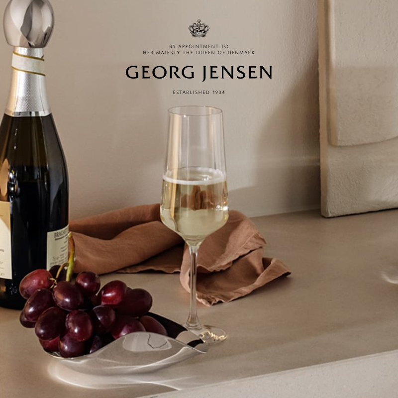 圣诞礼物GeorgJensen乔治杰生BERNADOTTE长笛形香槟酒杯六只