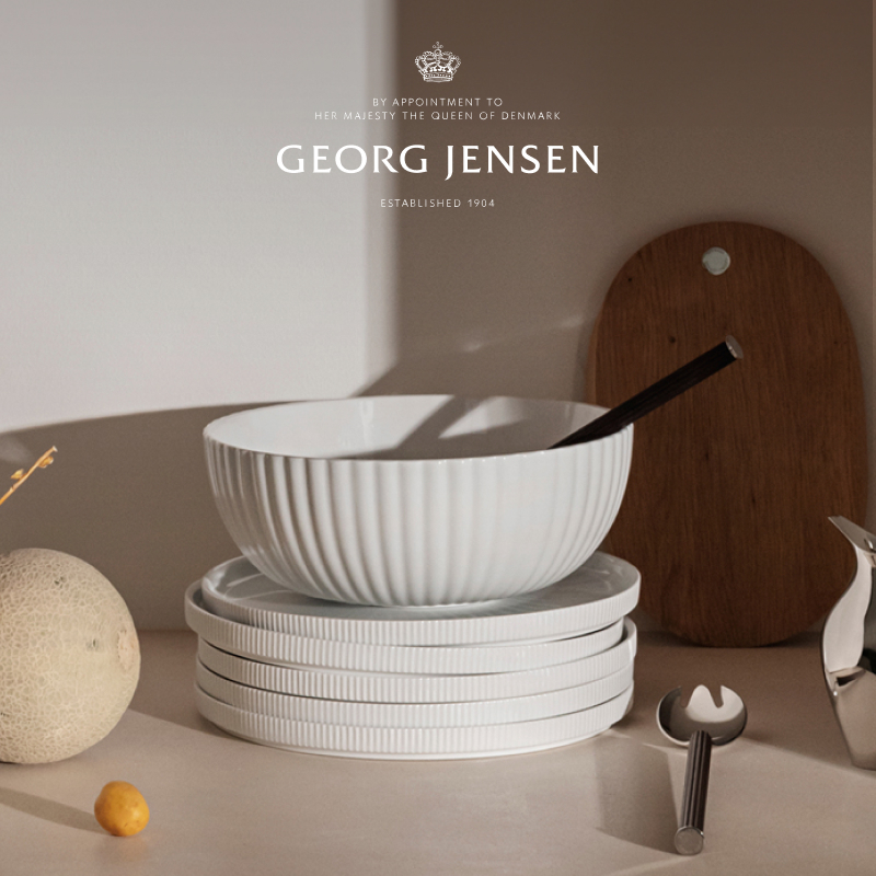 圣诞礼物GeorgJensen乔治杰生BERNADOTTE白瓷餐碗餐盘三件套