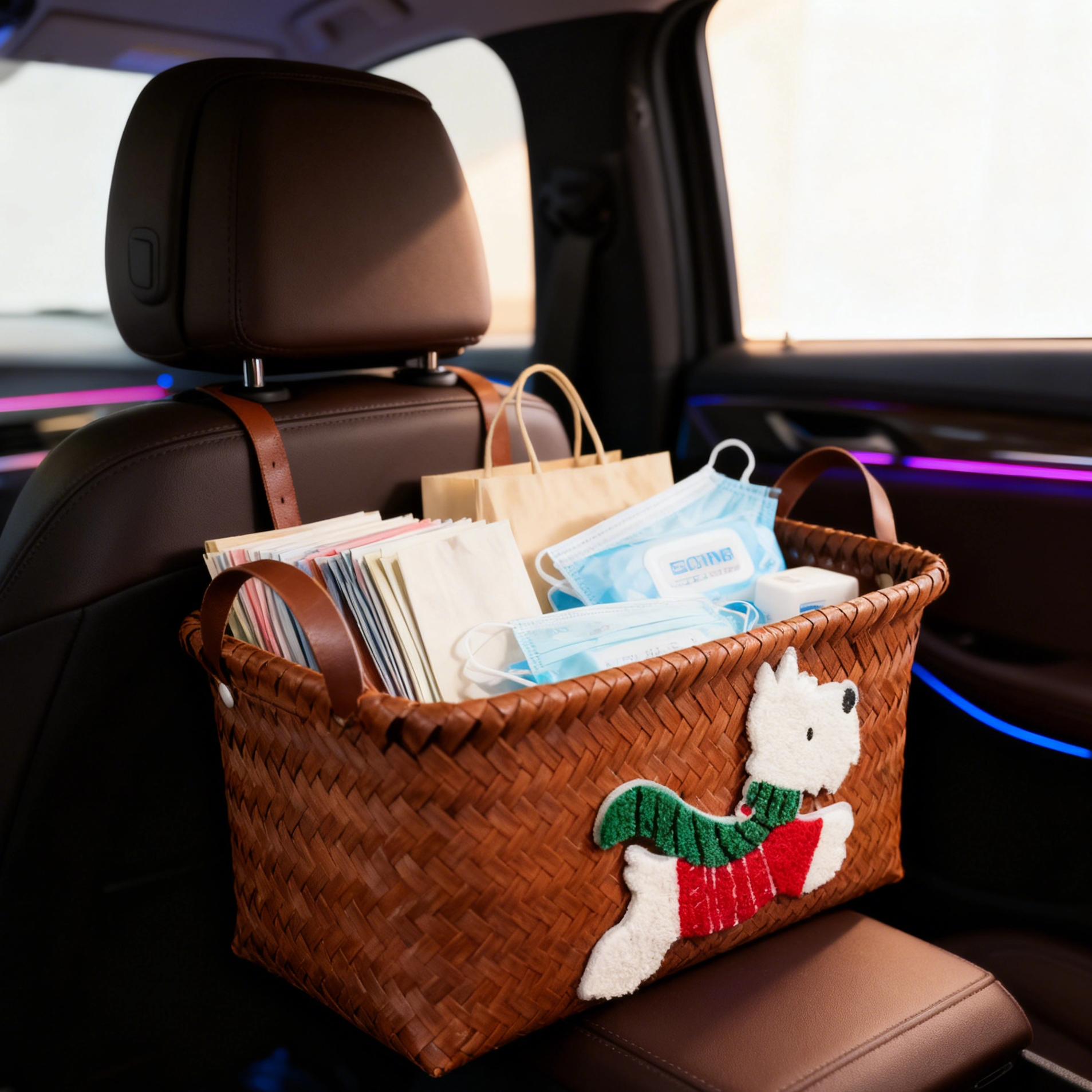 副驾驶车载带提手收纳篮