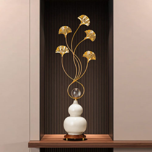 稀缺质感银杏叶入户玄关葫芦纳福摆件轻奢高档客厅电视柜壁龛乔迁