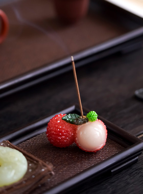 稀缺质感双荔枝趣味线香插茶玩茶桌配件家用室内香薰炉茶宠摆件