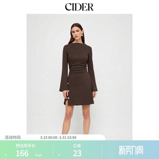 CIDERchic风立领喇叭袖 金属扣开叉褶皱迷你连衣裙115007721