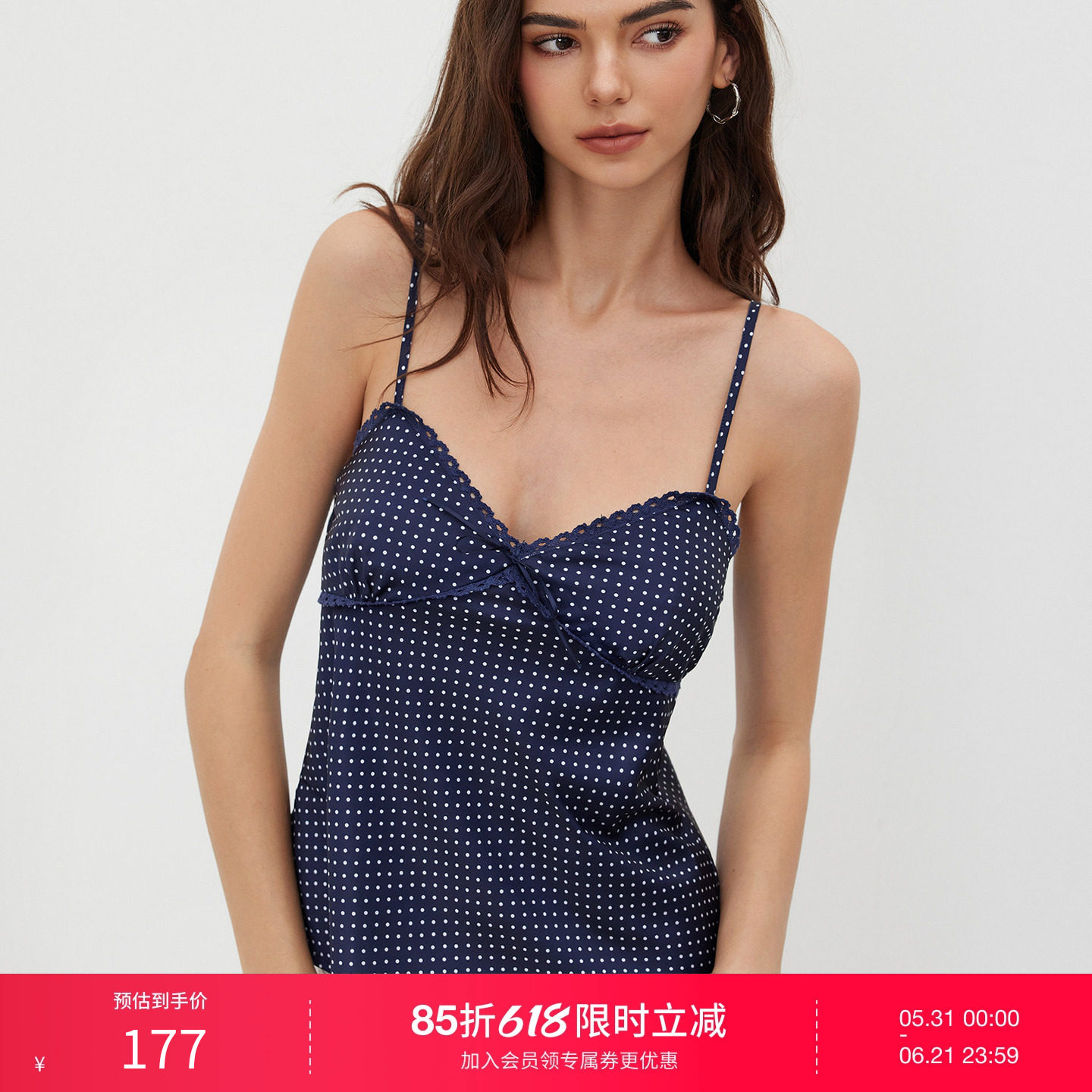 CIDER美式波点系带蕾丝边无袖吊带抹胸上衣女装114675782