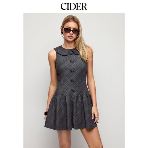CIDER2026秋季新品格纹彼得潘翻领百褶迷你连衣裙115508894