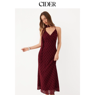 CIDER雪纺挂脖波点裹身长连衣裙115209051