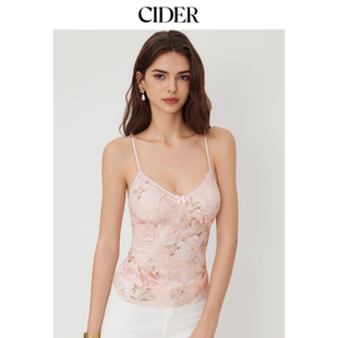 CIDER辣妹碎花背心荷叶边蝴蝶结蕾丝吊带上衣114541089