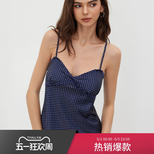 CIDER美式波点系带蕾丝边无袖吊带抹胸上衣女装114675782