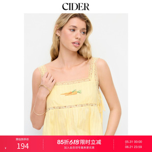 CIDER2026春季新品提花方领胡萝卜刺绣蕾丝镶边系带上衣115338876