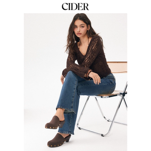 CIDER2026春季新品仿麂皮钉饰穆勒高跟鞋115246769