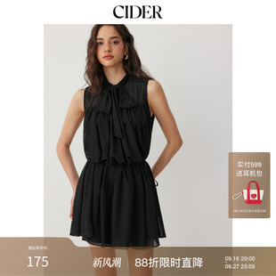 CIDER雪纺立领系带荷叶边A字迷你连衣裙配丝巾115378583