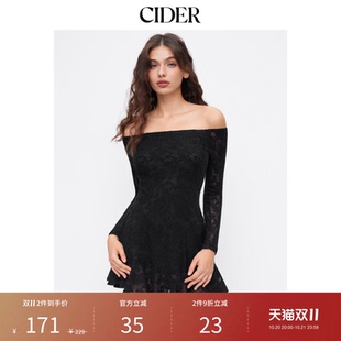 CIDER棉质混纺蕾丝露肩碎花褶边迷你连衣裙114976434