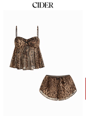 CIDER 两件套豹纹蝴蝶结抹胸短裤家居服套装114678433