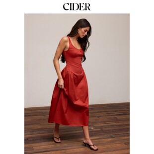 【明星同款】CIDER2026春季新品棉质圆领A字中长连衣裙115335626