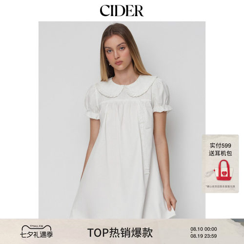 CIDER毕业季穿搭彼得潘翻领泡泡袖蕾丝边迷你连衣裙115340345