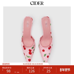 CIDER 秋冬新品女装樱桃印花缎面尖头高跟鞋114310924