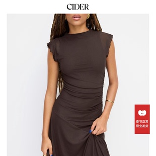 CIDER 春秋女装高领褶皱不对称下摆中长连衣裙114793117