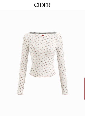 CIDER 春秋新品女装长袖T恤小碎花棉质碎花荷叶边上衣114871606