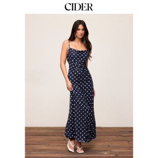 CIDER2026春季新品网纱波点蕾丝拼接高腰鱼尾长连衣裙115393612