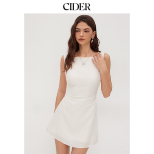CIDER毕业季穿搭｜亚麻混纺纯色系带露背迷你连衣裙113263137