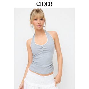 CIDER2026春季 棉质混纺挂脖前褶吊带短上衣115096939 新品
