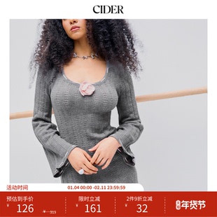 CIDER 春秋女装针织玫瑰花装饰圆领迷你连衣裙105197004