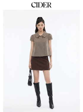 CIDER彼得潘领外套格子衬衫复古波点翻领格纹短袖上衣114740919