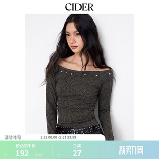 CIDER棉混纺豹纹露肩长袖 星星金属上衣115001926