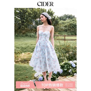 CIDER2026春季新品碎花甜心高腰约会甜美中长吊带连衣裙115350054