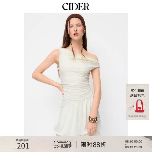 CIDER2026春季新品不对称领口腰果花蕾丝褶皱迷你连衣裙115229695