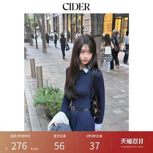 【Arin同款】CIDER学院风针织翻领假两件百褶连衣裙腰带114959219
